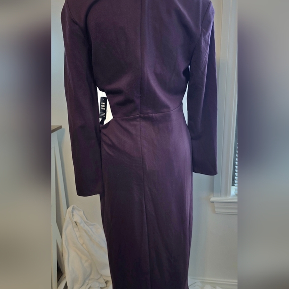 NWT Express Long-Sleeved Ruched Asymmetrical Hem Midi Dress Women's Size Medium - Picture 4 of 13